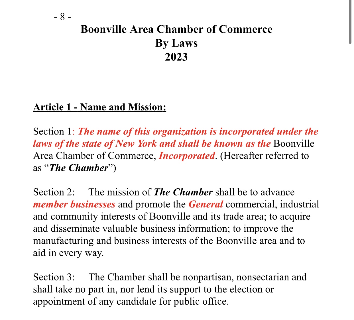 Flack Broadcasting Boonville Area Chamber Of Commerce Working To Anchor Refreshed Bylaws With 2467