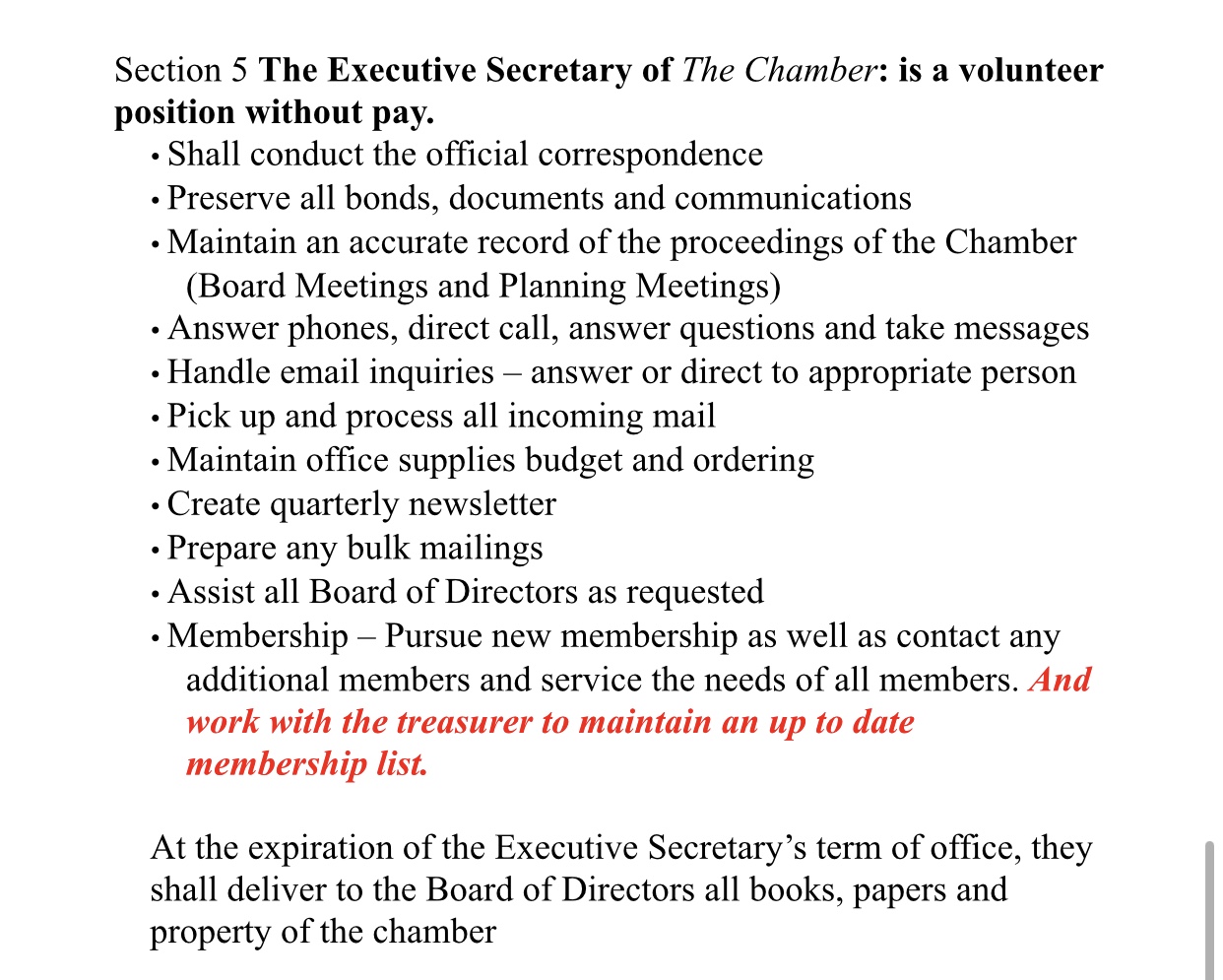 Boonville Chamber Chris Bylaws Section 2 Four