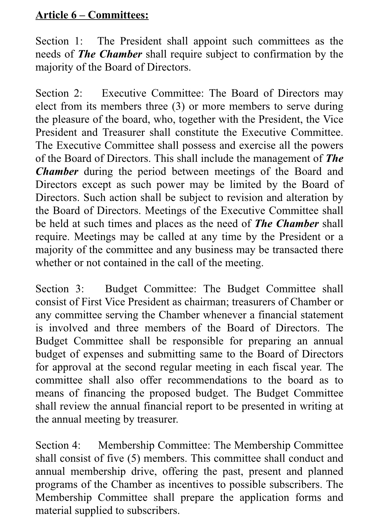 Boonville Chamber Chris Bylaws Section 2 Six