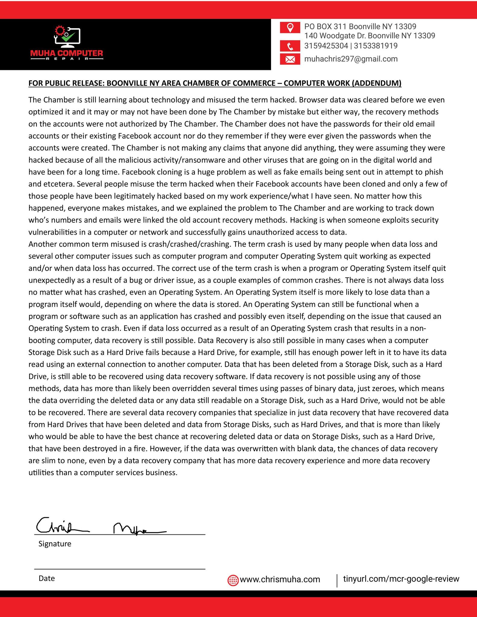 Chris Muha Chamber Letter Two