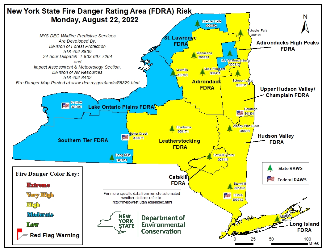 DEC Fire Danger Map August 22 2022