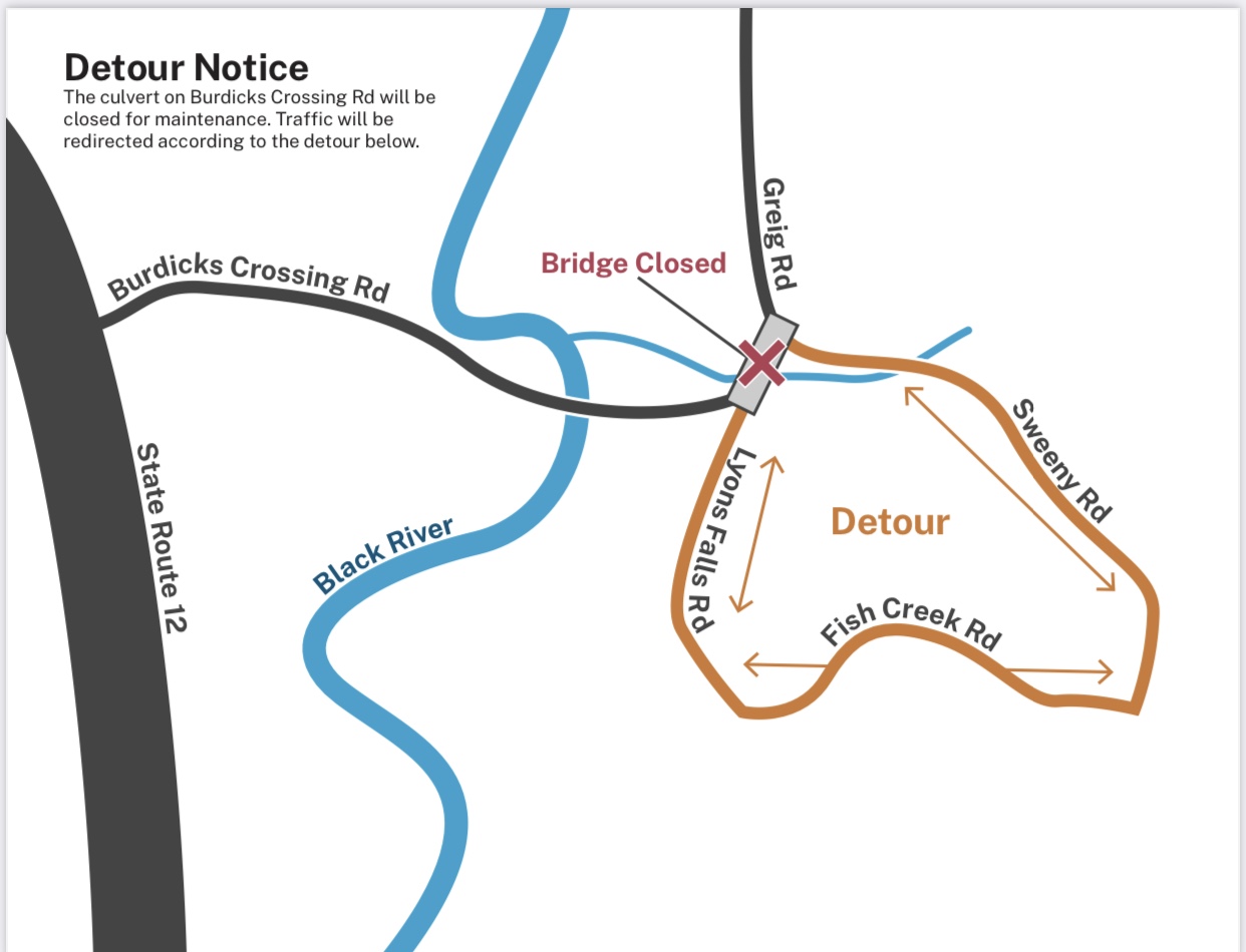 Detour Notice Burdicks Crossing July 2022