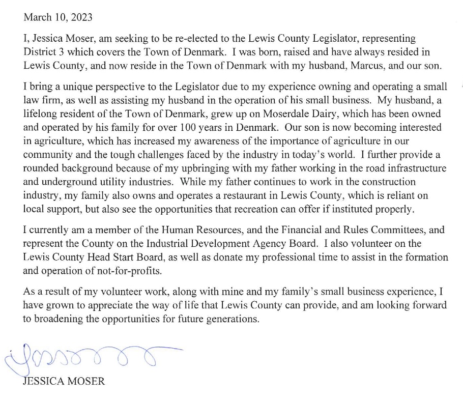 Jessica Moser district three statement