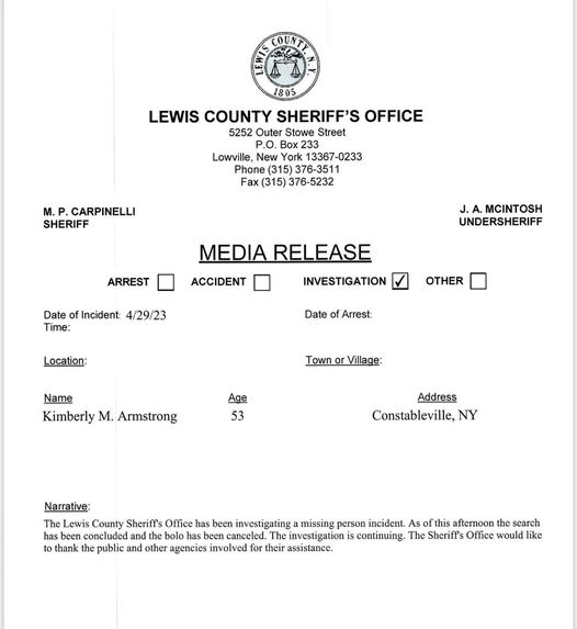 Kim Armstrong Update LCSO