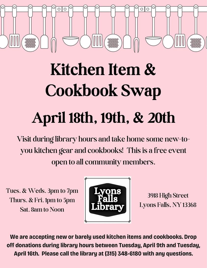 Lyons Falls Library Kitchen Swap April 18 20 2024