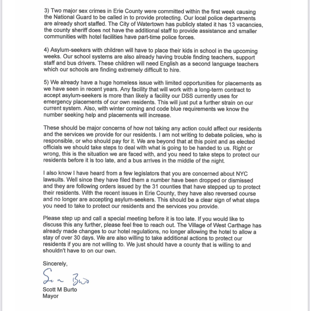 Mayor Burto Letter to Jefferson County Legislature 2