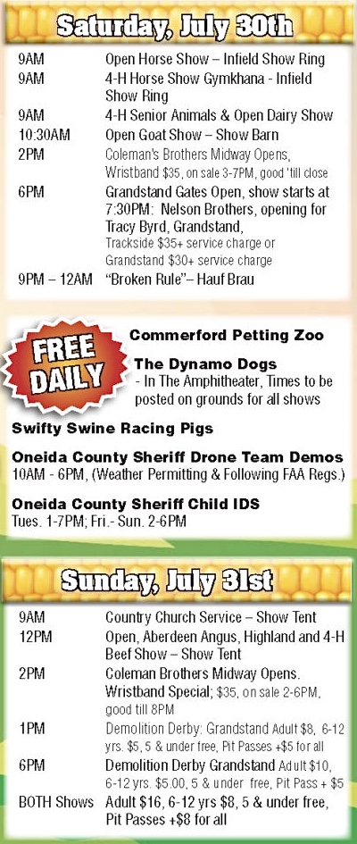 Saturday and Sunday July 30 and 31 2022 Boonville Oneida County Fair